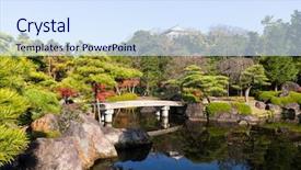  Presentation with garden city - Theme featuring traditional kokoen garden in himeji city of japan background and a sky blue colored foreground