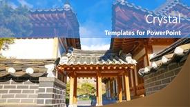  Presentation with korean building - Audience pleasing PPT layouts consisting of traditional-korean-architecture-wooden-building backdrop and a teal colored foreground