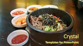  Presentation with traditional culture - Beautiful PPT theme featuring traditional korean cusine bimbimbap dish backdrop and a tawny brown colored foreground
