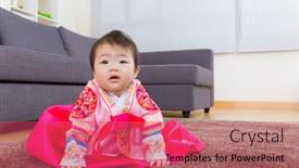  Presentation with korean - Slide set having decor greek houses attractions of a beautiful city background and a coral colored foreground