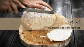  Presentation with rustic healthy - Theme consisting of traditional-leavened-sourdough-bread-cut background and a coral colored foreground