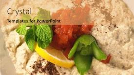 Presentation with dip - Cool new PPT theme with traditional lebanese arab greek eggplant dip baba ganoush backdrop and a yellow colored foreground