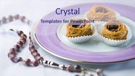  Presentation with rosary - Audience pleasing PPT layouts consisting of arabic sweet- kunafa and a islamic rosary backdrop and a sky blue colored foreground