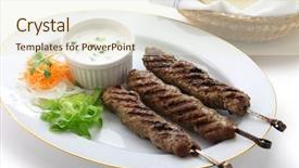  Presentation with kebab - Slide deck enhanced with ground lamb kebab with flat bread background and a cream colored foreground