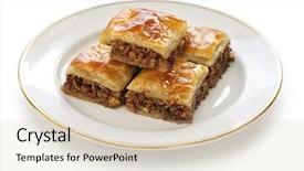  Presentation with dessert - Presentation theme featuring homemade baklava turkish dessert background and a soft green colored foreground