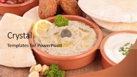  Presentation with caviar - Presentation theme with hummus aubergine caviar and pita bread background and a lemonade colored foreground