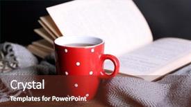  Presentation with literature - Theme having traditional literature - cup of hot tea background and a tawny brown colored foreground