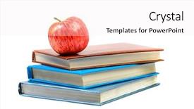  Presentation with literature - PPT theme enhanced with traditional literature - heap of books with apple background and a sky blue colored foreground