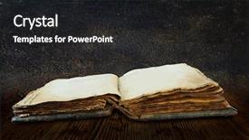  Presentation with old book - Beautiful theme featuring traditional literature - old book isolated on white backdrop and a dark gray colored foreground