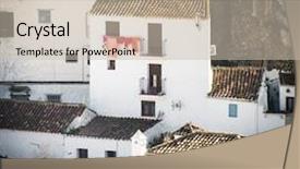  Presentation with spanish - Cool new PPT theme with traditional little white houses spanish village backdrop and a soft green colored foreground