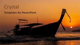  Presentation with sunset beach - Beautiful slide deck featuring traditional-long-tail-boat backdrop and a gold colored foreground