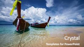  Presentation with boats - Presentation theme featuring traditional long tail boats in a clear water of andaman sea thailand background and a coral colored foreground