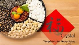  Presentation with chinese new year lunar - Presentation consisting of traditional lunar new year snack background and a yellow colored foreground