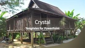  Presentation with traditional - Theme with traditional malaysian wooden house background and a dark gray colored foreground