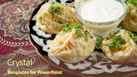  Presentation with tom yum kung traditional food - Theme with traditional-manti-food-on-plate background and a tawny brown colored foreground