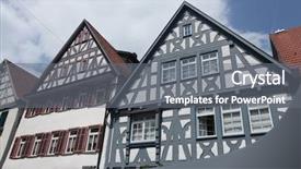  Presentation with traditional houses illustration - PPT theme with traditional medieval half-timbered houses background and a  colored foreground