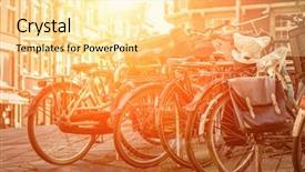  Presentation with bicycles - Presentation theme featuring traditional mode - amsterdam view with bicycles background and a  colored foreground