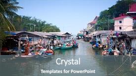  Presentation with classical - PPT layouts featuring traditional mode - classical fisherman village in thailand background and a gray colored foreground