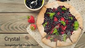  Presentation with biscuit - Presentation design enhanced with traditional mode - homemade sea biscuit with strawberries background and a coral colored foreground