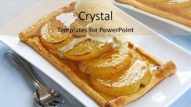  Presentation with pastry cream - Theme consisting of traditional mode - nashi pears on puff pastry background and a coral colored foreground