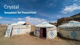  Presentation with mongolia - Presentation theme featuring traditional-mongolian-yurt-home background and a ocean colored foreground