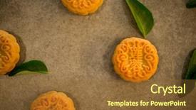  Presentation with traditional chinese character - Audience pleasing theme consisting of traditional mooncakes is offered backdrop and a tawny brown colored foreground