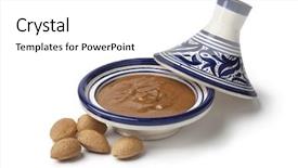  Presentation with almond - Audience pleasing slides consisting of traditional moroccan almond amlou and almonds on white background backdrop and a white colored foreground