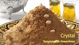  Presentation with almond - Beautiful presentation design featuring traditional moroccan almond sellou made from roasted flower almonds herbs and honey backdrop and a tawny brown colored foreground