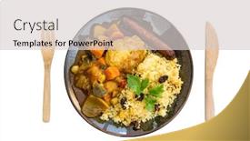  Presentation with couscous - Presentation theme with traditional moroccan dish couscous chicken and sausage background and a light gray colored foreground