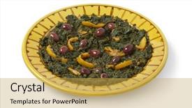  Presentation with preserved - Beautiful slide set featuring traditional moroccan dish with spinach olives and preserved lemon on white background backdrop and a yellow colored foreground