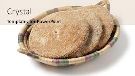  Presentation with moroccan - Audience pleasing presentation theme consisting of traditional moroccan semolina bread in a basket isolated on white background backdrop and a coral colored foreground