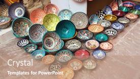  Presentation with north africa - Presentation theme consisting of traditional-moroccan-souvenirs-plates background and a coral colored foreground