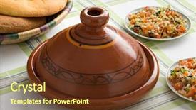  Presentation with moroccan - Colorful slide set enhanced with traditional moroccan tagine with salad backdrop and a tawny brown colored foreground