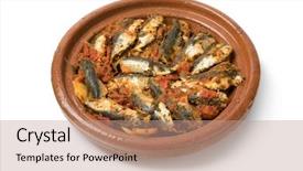  Presentation with morocco patterns traditional - Cool new slide set with traditional moroccan tagine with sardinesisolated backdrop and a coral colored foreground