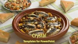  Presentation with sardines - PPT layouts enhanced with traditional moroccan tagine with stuffed background and a tawny brown colored foreground