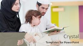  Presentation with children parents - PPT theme with traditional-muslim-family-parents background and a soft green colored foreground