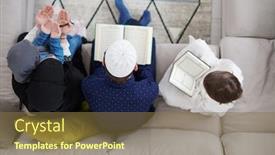  Presentation with feast - PPT theme featuring traditional-muslim-family-parents background and a tawny brown colored foreground