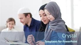  Presentation with children parents - Amazing PPT theme having traditional-muslim-family-parents backdrop and a ocean colored foreground