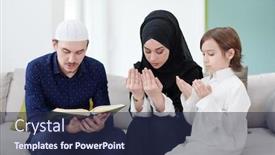  Presentation with feast - Cool new presentation design with traditional-muslim-family-parents backdrop and a navy blue colored foreground