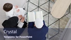  Presentation with family reading - Beautiful presentation theme featuring traditional-muslim-family-parents backdrop and a navy blue colored foreground