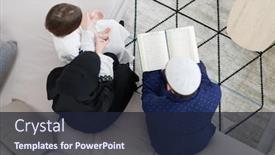  Presentation with family reading - Presentation with traditional-muslim-family-parents background and a wine colored foreground