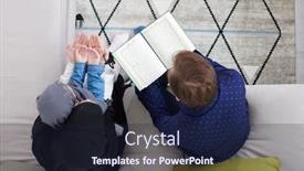  Presentation with children parents - Presentation theme having traditional-muslim-family-parents background and a wine colored foreground