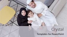  Presentation with family reading - Beautiful presentation theme featuring traditional-muslim-family-parents backdrop and a light gray colored foreground