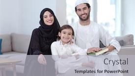  Presentation with children parents - Slides featuring traditional-muslim-family-parents background and a light gray colored foreground