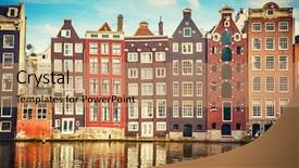  Presentation with old buildings - Cool new slide set with traditional old buildings in amsterdam backdrop and a coral colored foreground