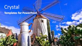  Presentation with windmills - Beautiful slide set featuring traditional-old-windmills-of-canary backdrop and a cobalt blue colored foreground