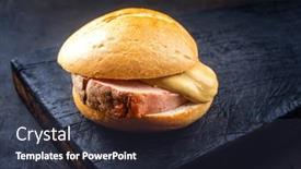  Presentation with roll - Slide deck with traditional-oven-fresh-bavarian-leberkaese background and a wine colored foreground