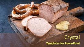  Presentation with served - Slides featuring traditional-oven-fresh-bavarian-leberkaese background and a tawny brown colored foreground