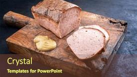  Presentation with served - Slides consisting of traditional-oven-fresh-bavarian-leberkaese background and a tawny brown colored foreground