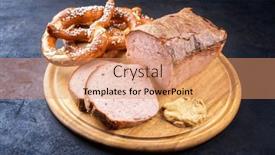  Presentation with served - PPT theme consisting of traditional-oven-fresh-bavarian-leberkaese background and a coral colored foreground